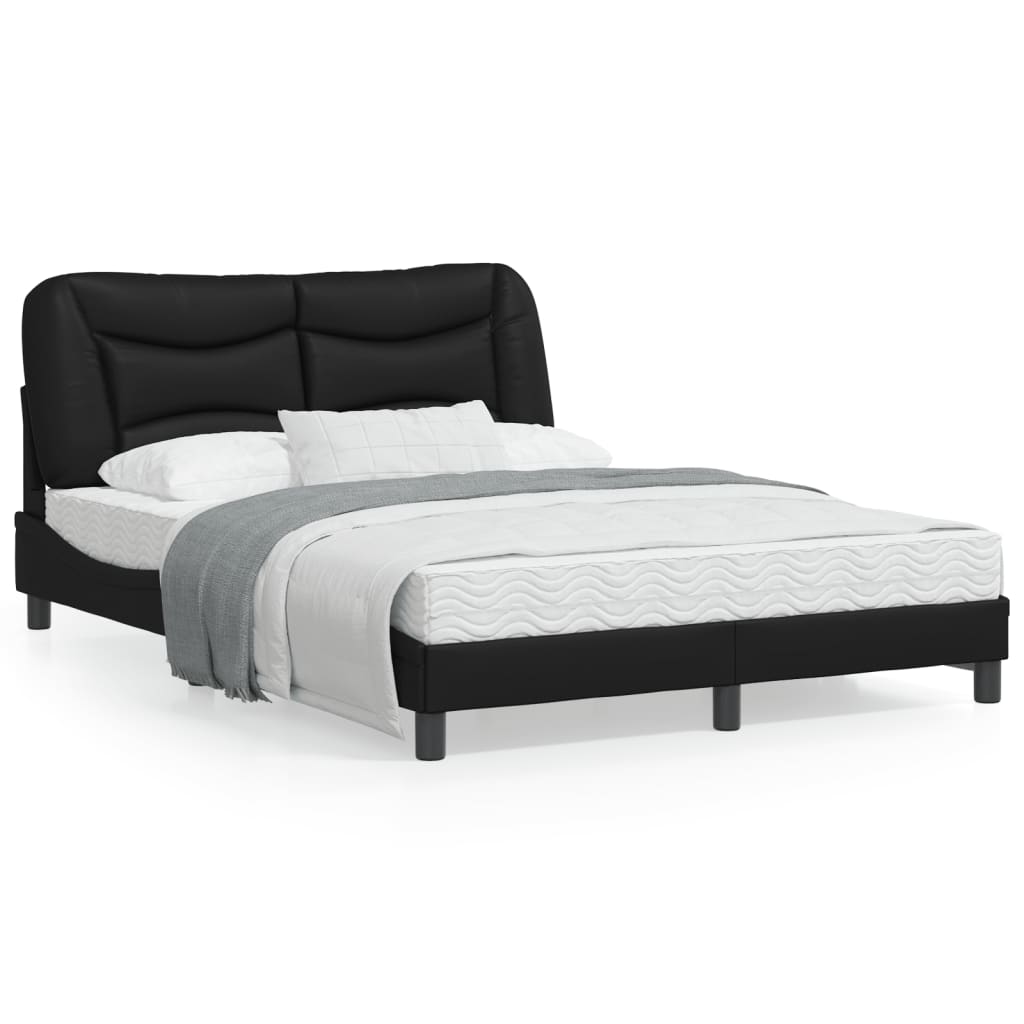 Black bed frame with headboard 140x190 cm in imitation leather