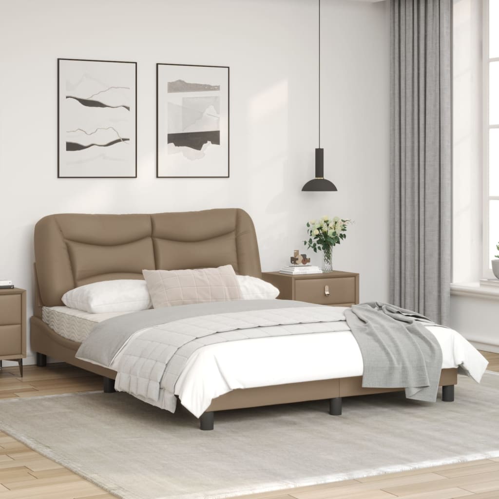 Bed frame with Cappuccino headboard 140x190 cm in imitation leather