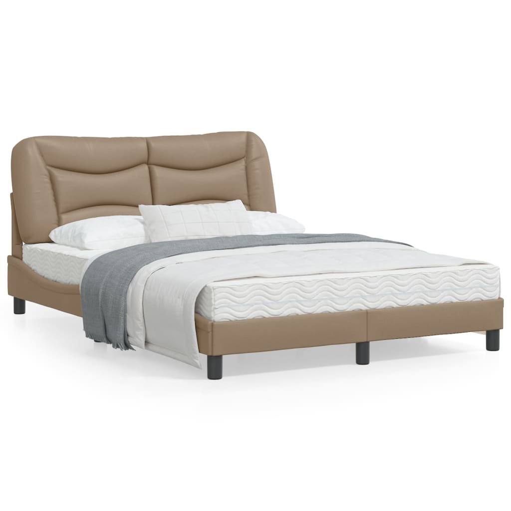 Bed frame with Cappuccino headboard 140x190 cm in imitation leather