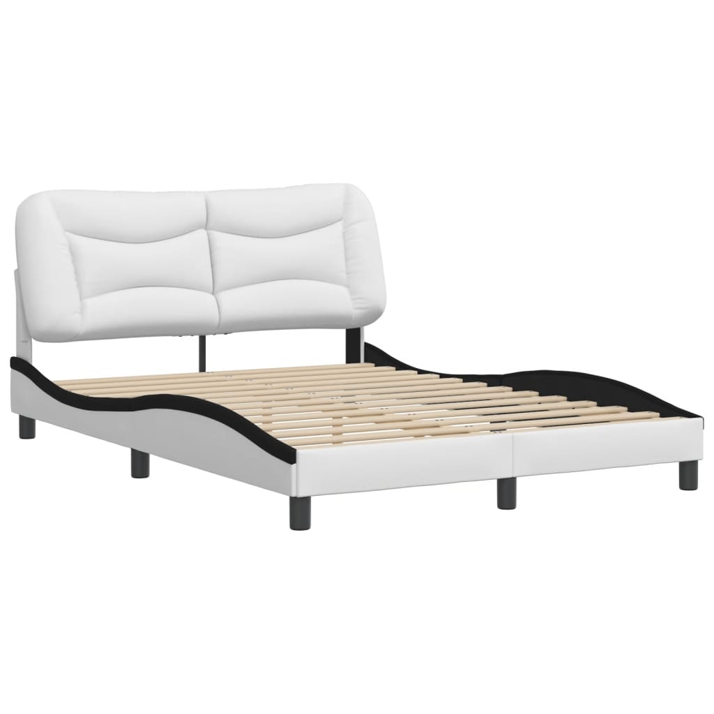 Bed frame with black and white headboard 140x190 cm in imitation leather