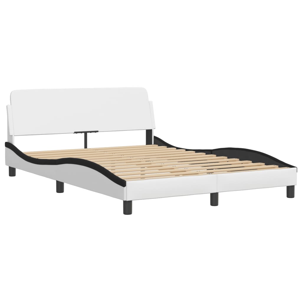 Bed frame with black and white headboard 140x190 cm in imitation leather