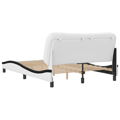 Bed frame with black and white headboard 140x190 cm in imitation leather