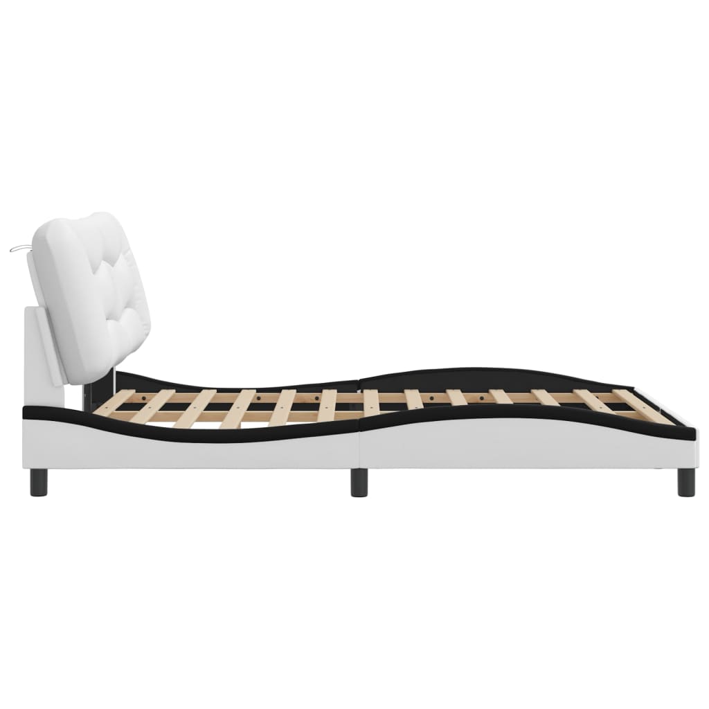 Bed frame with black and white headboard 140x190 cm in imitation leather