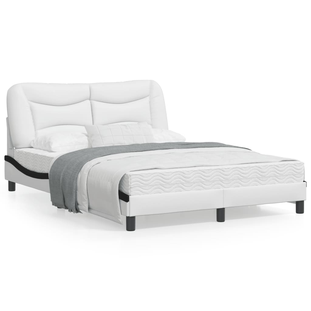 Bed frame with black and white headboard 140x190 cm in imitation leather