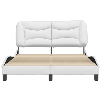 White bed frame with headboard 140x200 cm in imitation leather