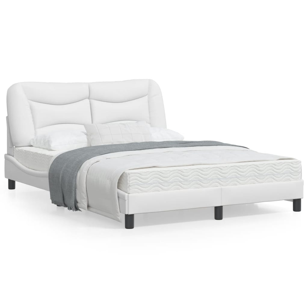 White bed frame with headboard 140x200 cm in imitation leather