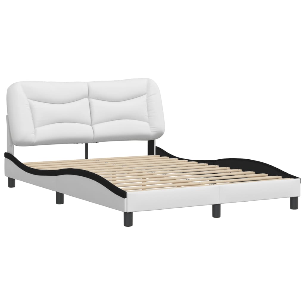 Bed frame with black and white headboard 140x200 cm in imitation leather