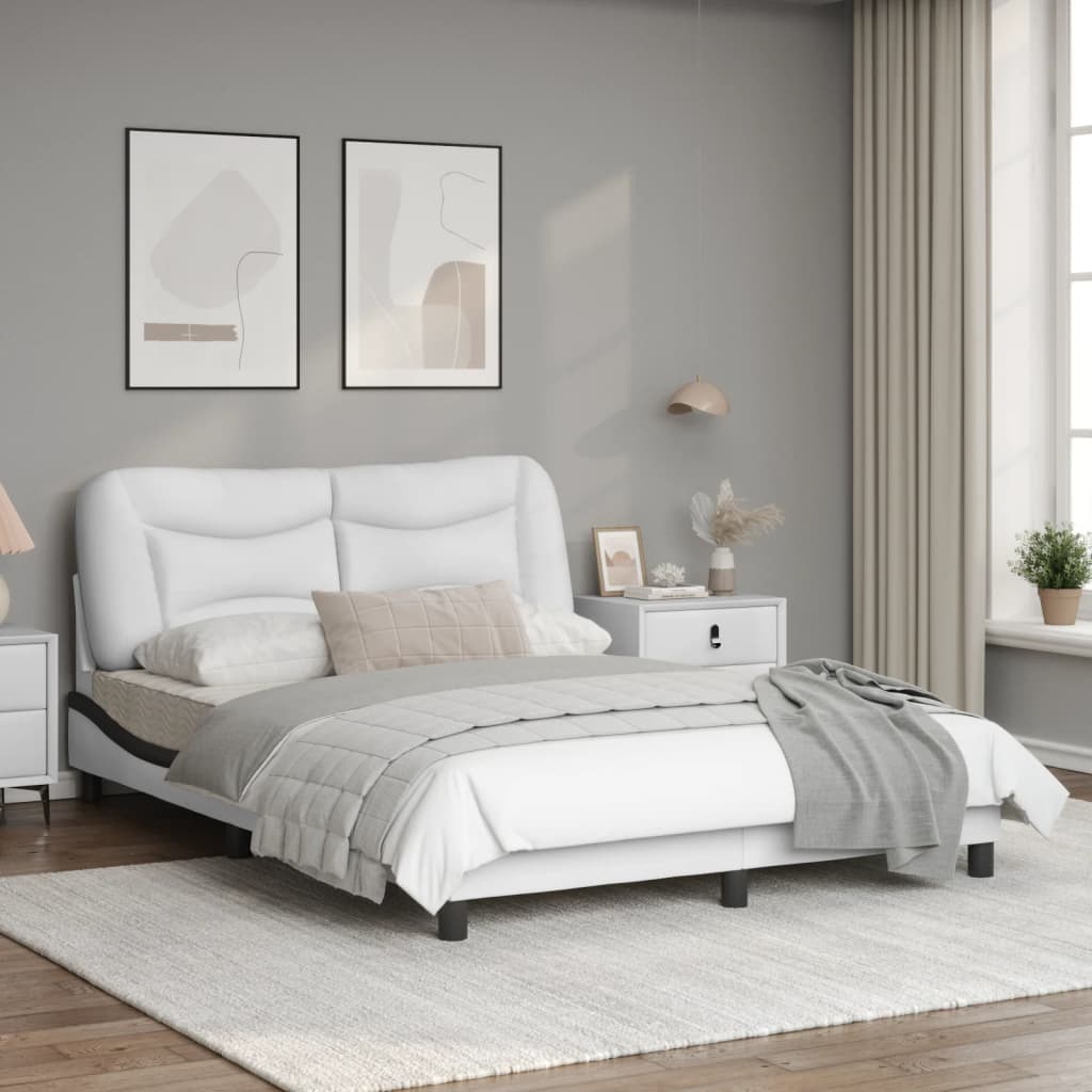 Bed frame with black and white headboard 140x200 cm in imitation leather