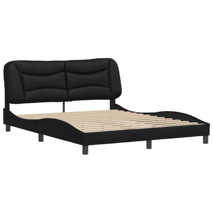 Black bed frame with headboard 160x200 cm in imitation leather