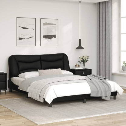 Black bed frame with headboard 160x200 cm in imitation leather