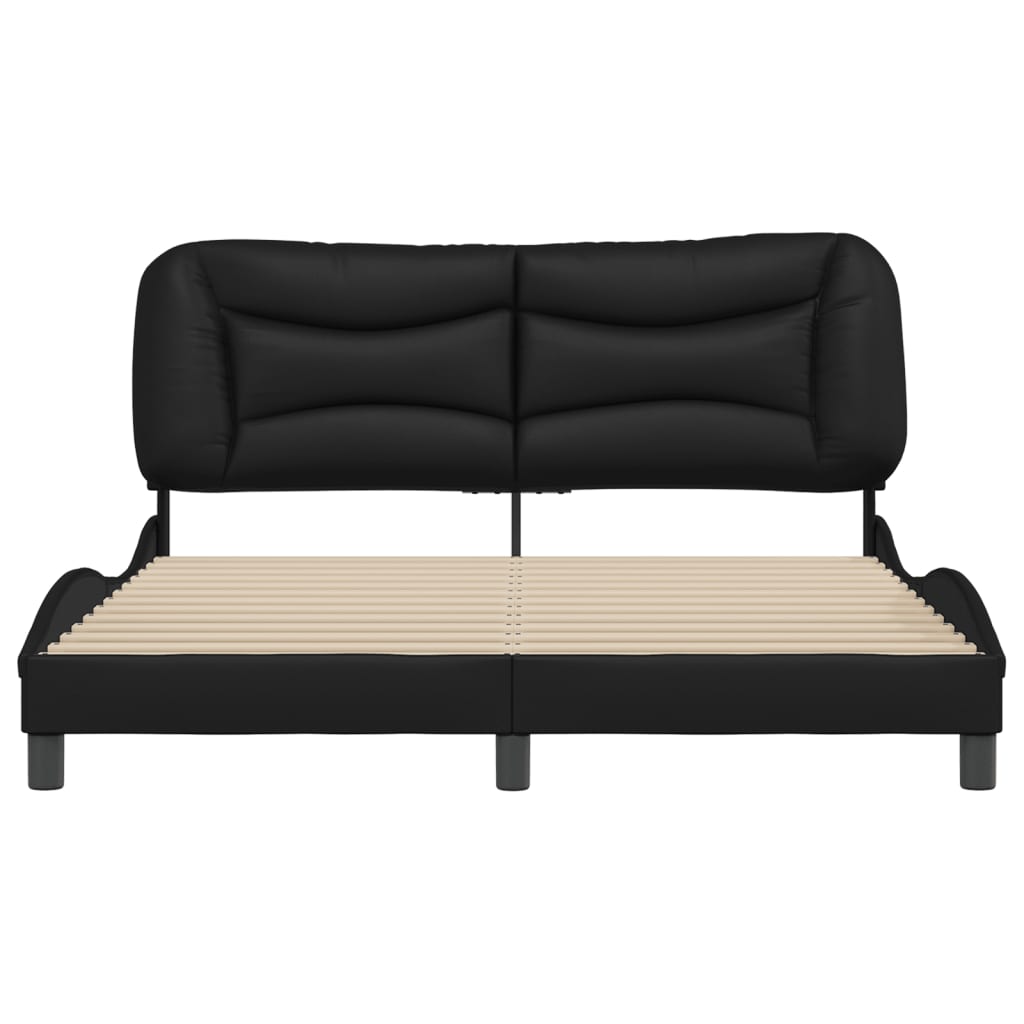 Black bed frame with headboard 160x200 cm in imitation leather