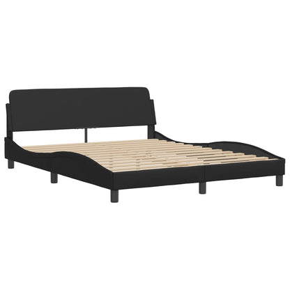 Black bed frame with headboard 160x200 cm in imitation leather