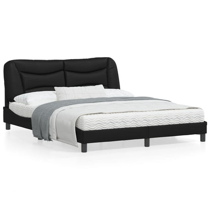 Black bed frame with headboard 160x200 cm in imitation leather