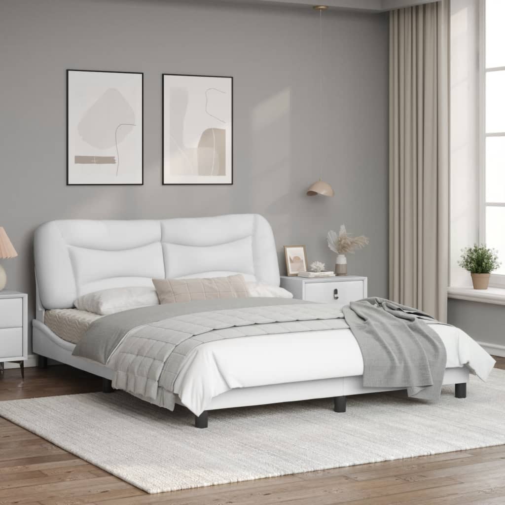 White bed frame with headboard 160x200 cm in imitation leather