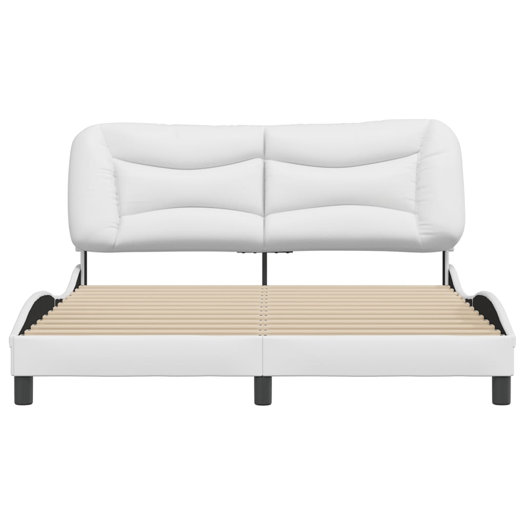 White bed frame with headboard 160x200 cm in imitation leather