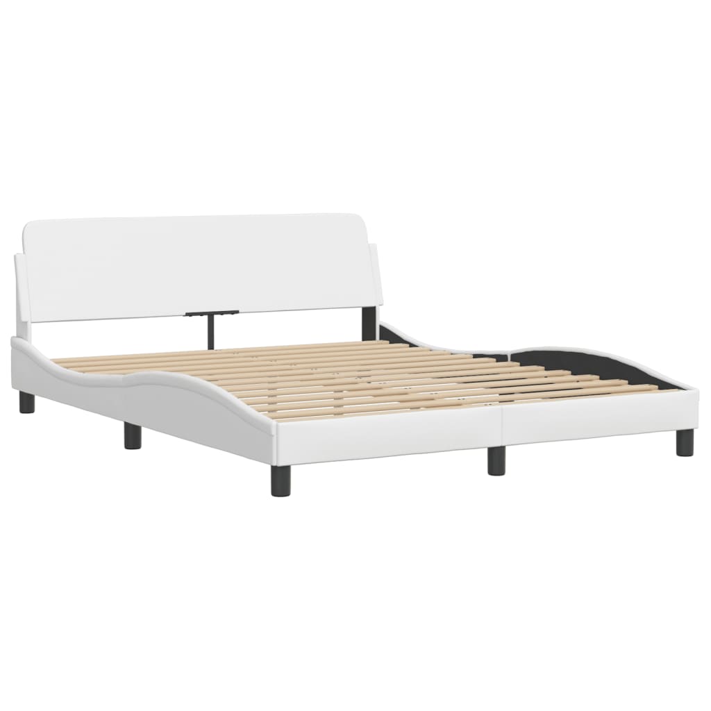 White bed frame with headboard 160x200 cm in imitation leather