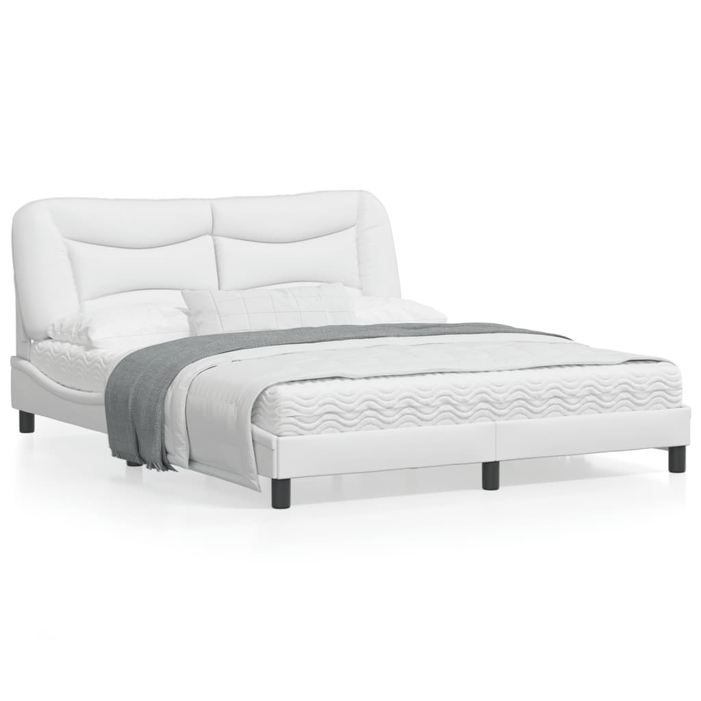 White bed frame with headboard 160x200 cm in imitation leather