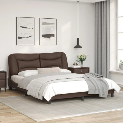 Bed frame with brown headboard 160x200 cm in imitation leather