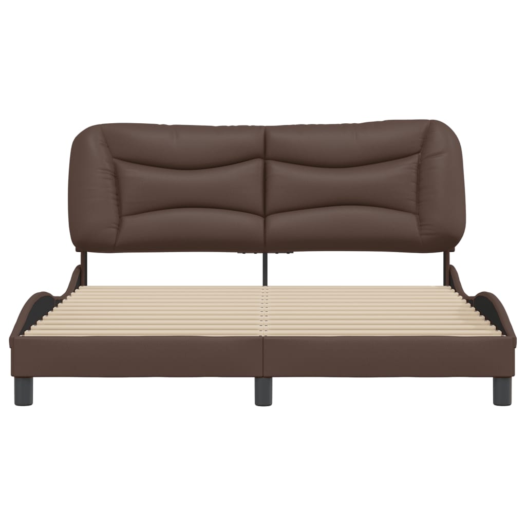 Bed frame with brown headboard 160x200 cm in imitation leather