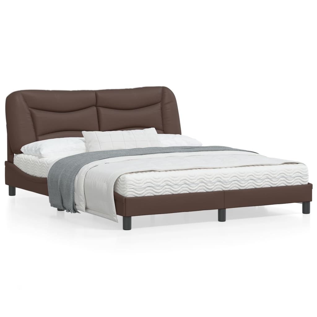 Bed frame with brown headboard 160x200 cm in imitation leather