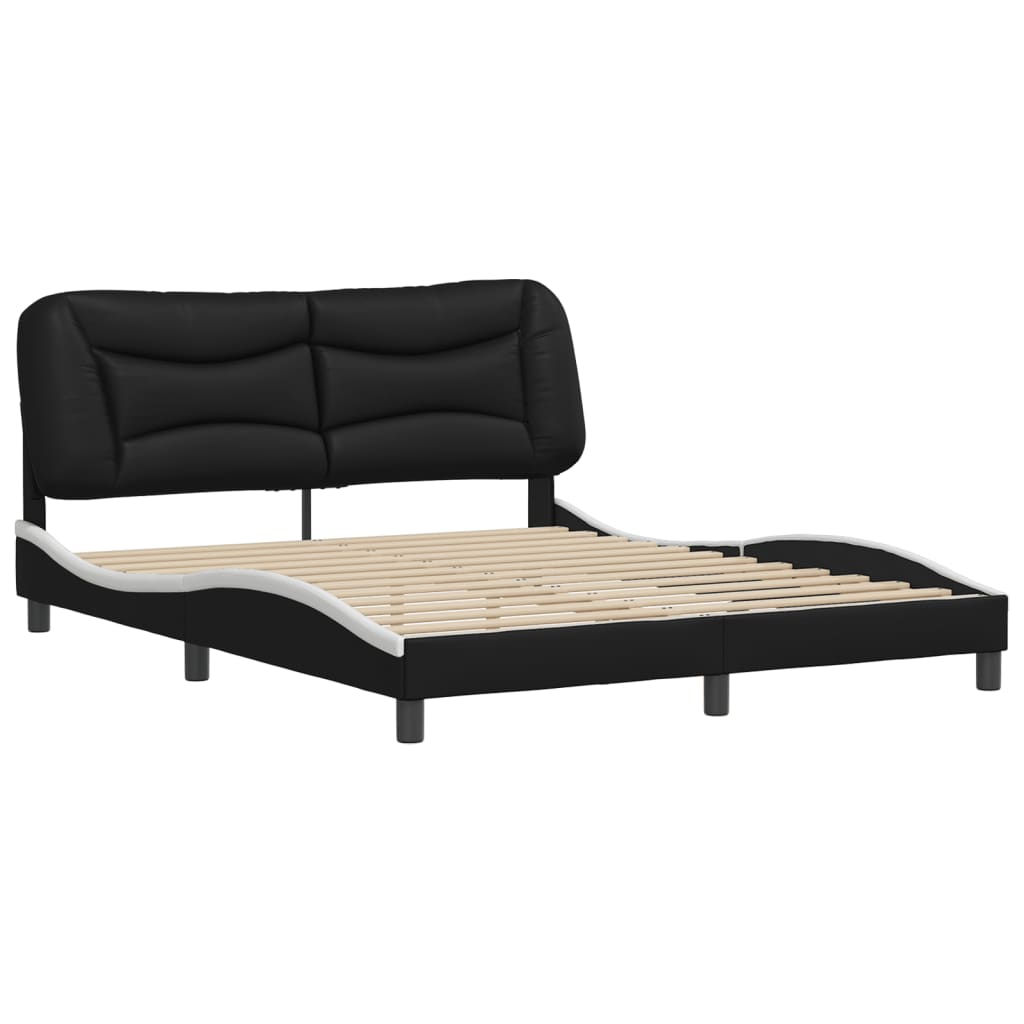 Bed frame with black and white headboard 160x200 cm in imitation leather