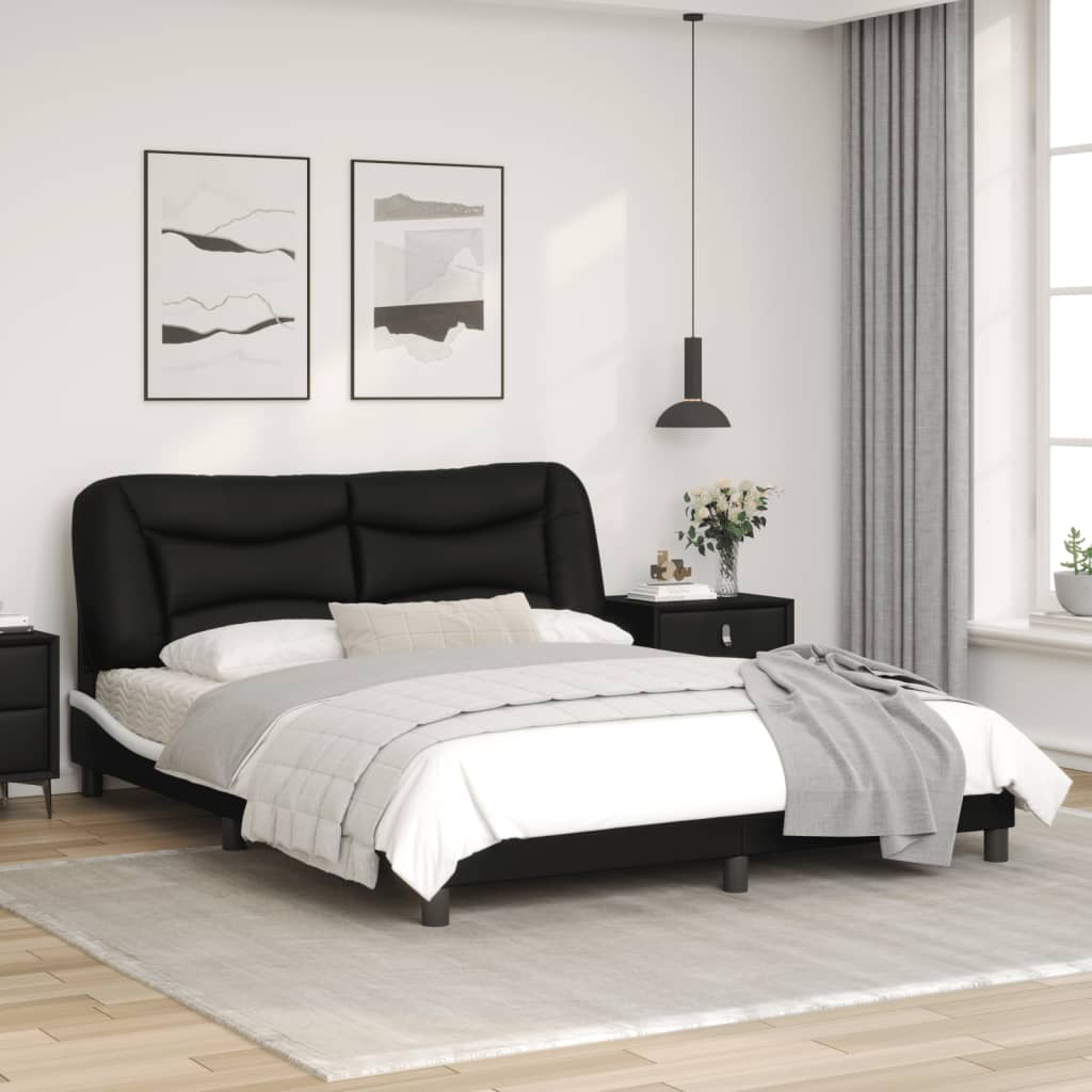 Bed frame with black and white headboard 160x200 cm in imitation leather