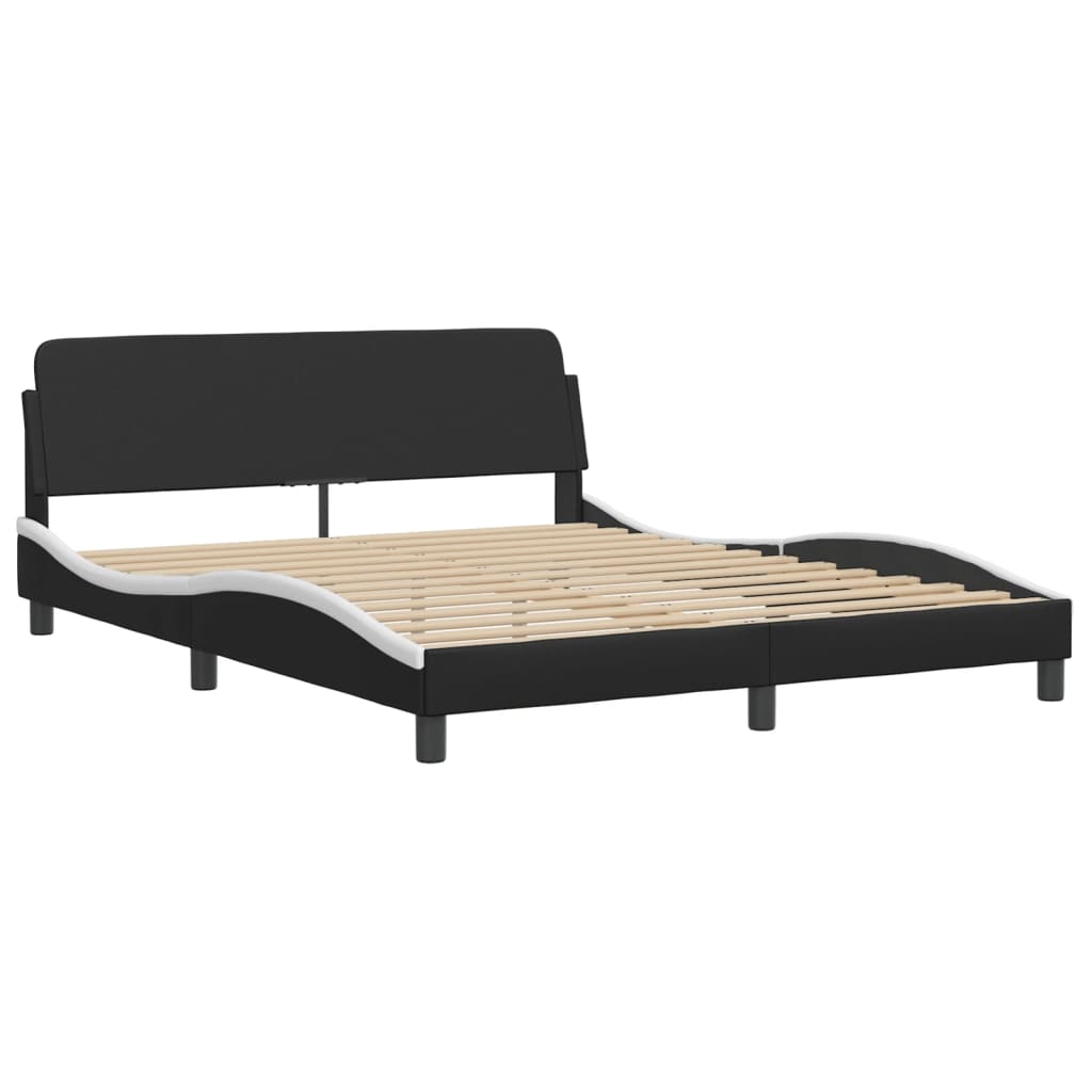 Bed frame with black and white headboard 160x200 cm in imitation leather