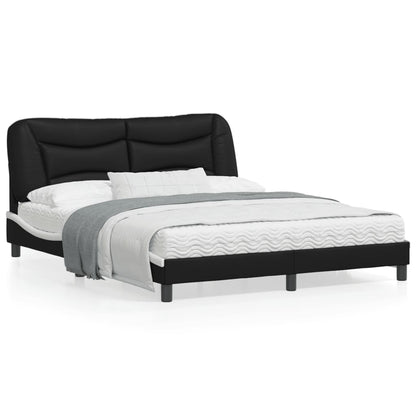 Bed frame with black and white headboard 160x200 cm in imitation leather