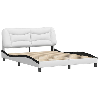 Bed frame with black and white headboard 160x200 cm in imitation leather