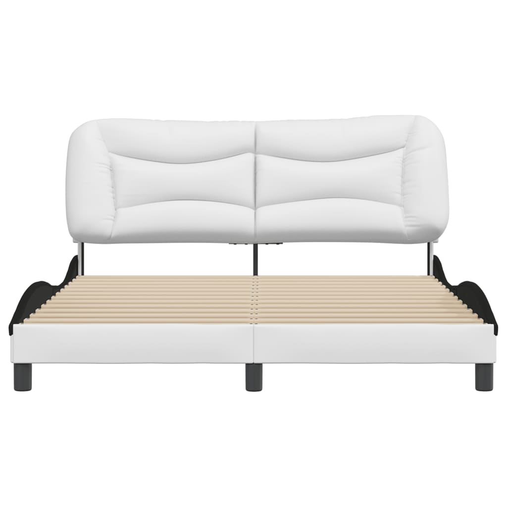 Bed frame with black and white headboard 160x200 cm in imitation leather