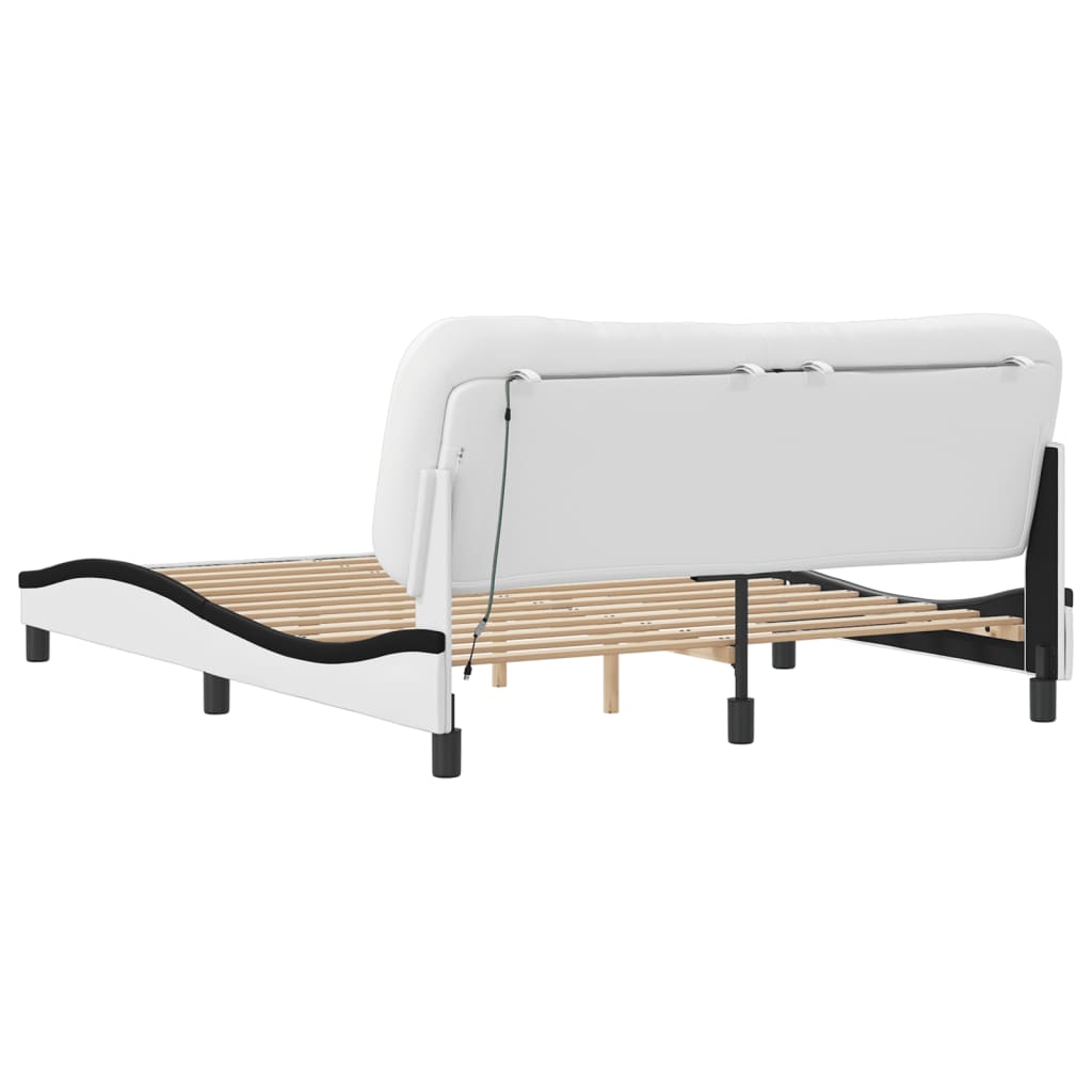 Bed frame with black and white headboard 160x200 cm in imitation leather