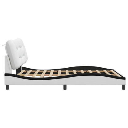 Bed frame with black and white headboard 160x200 cm in imitation leather