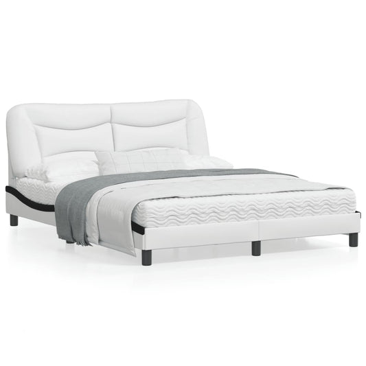 Bed frame with black and white headboard 160x200 cm in imitation leather