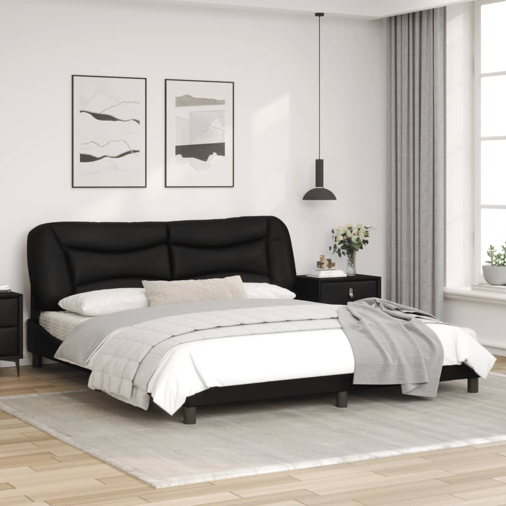 Black bed frame with headboard 180x200 cm in imitation leather