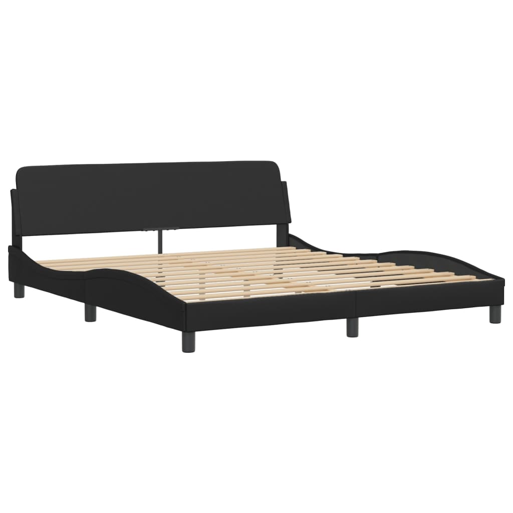 Black bed frame with headboard 180x200 cm in imitation leather