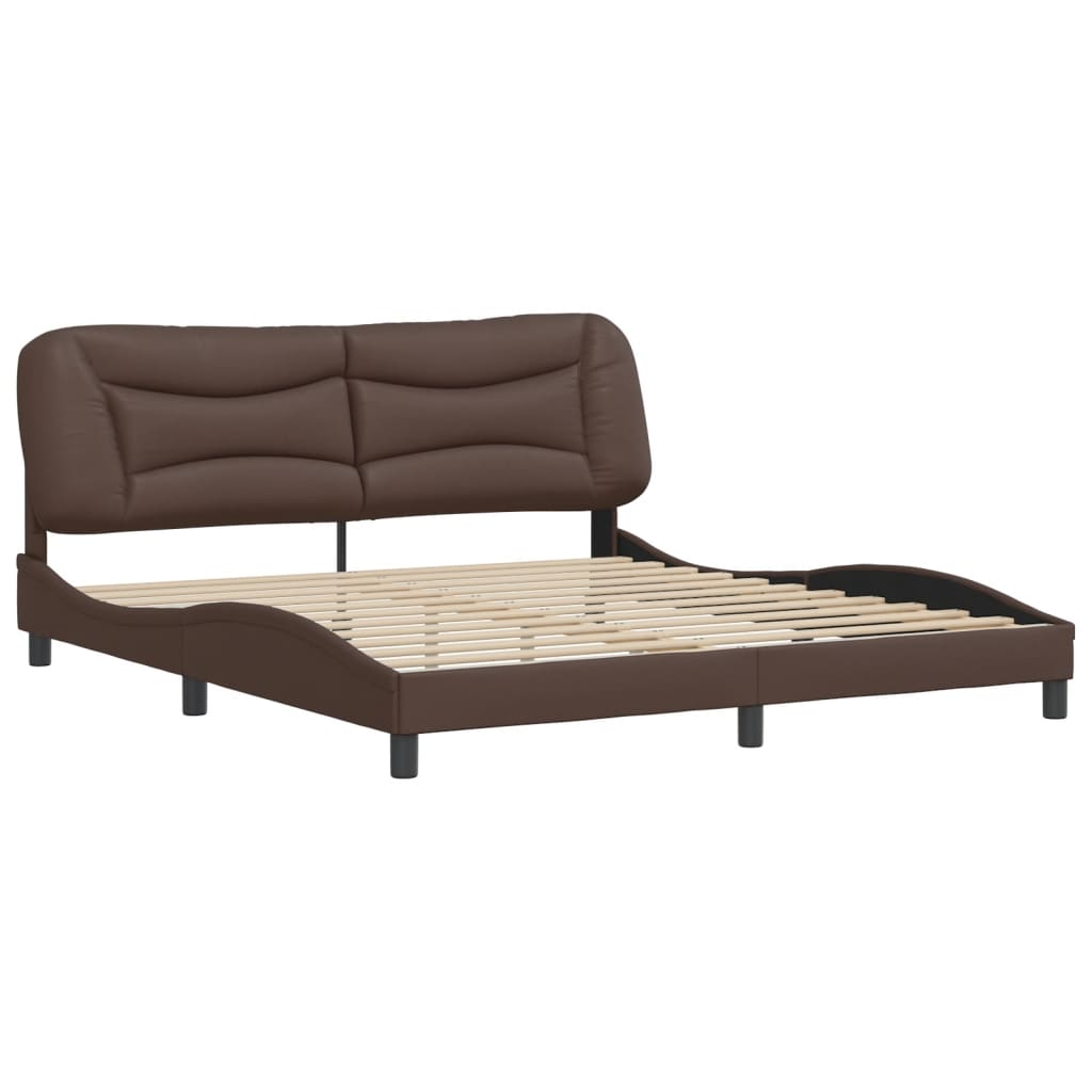 Bed frame with brown headboard 180x200 cm in imitation leather