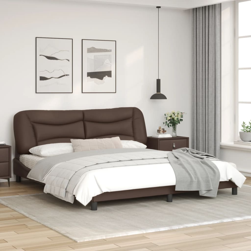 Bed frame with brown headboard 180x200 cm in imitation leather