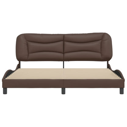 Bed frame with brown headboard 180x200 cm in imitation leather