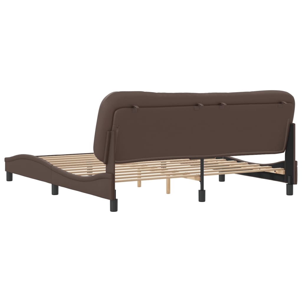 Bed frame with brown headboard 180x200 cm in imitation leather