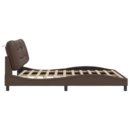 Bed frame with brown headboard 180x200 cm in imitation leather