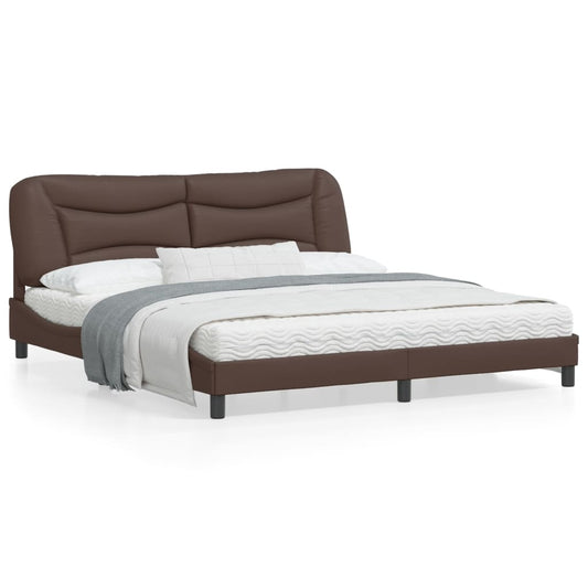 Bed frame with brown headboard 180x200 cm in imitation leather