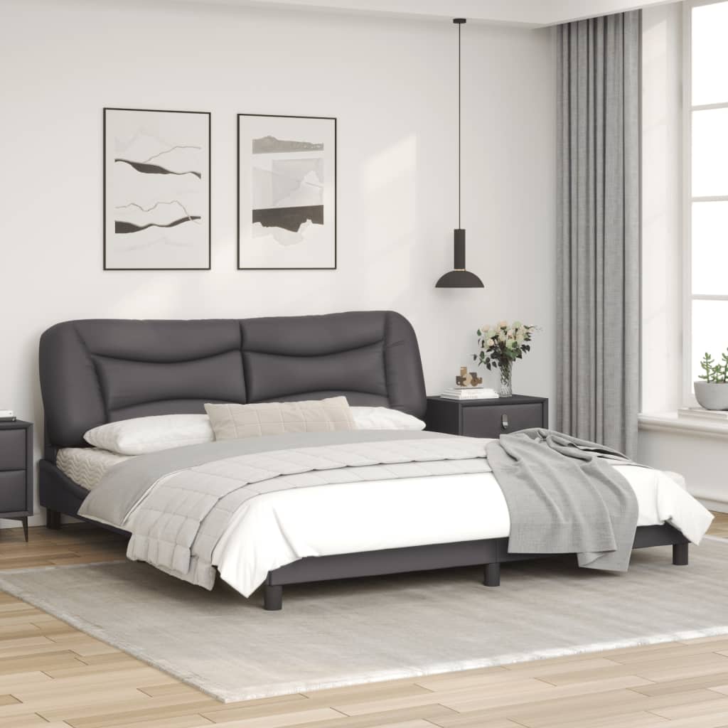 Bed frame with gray headboard 180x200 cm in imitation leather