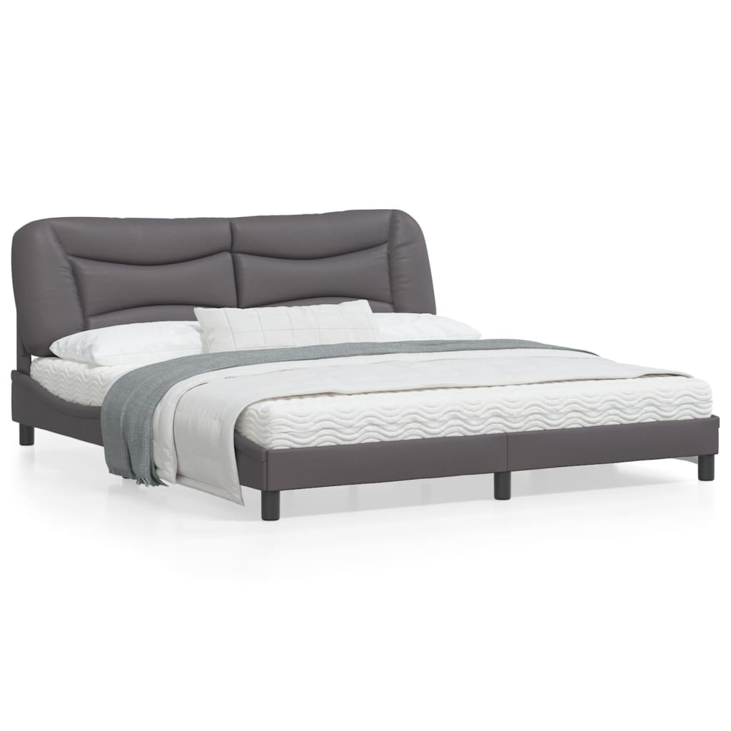 Bed frame with gray headboard 180x200 cm in imitation leather