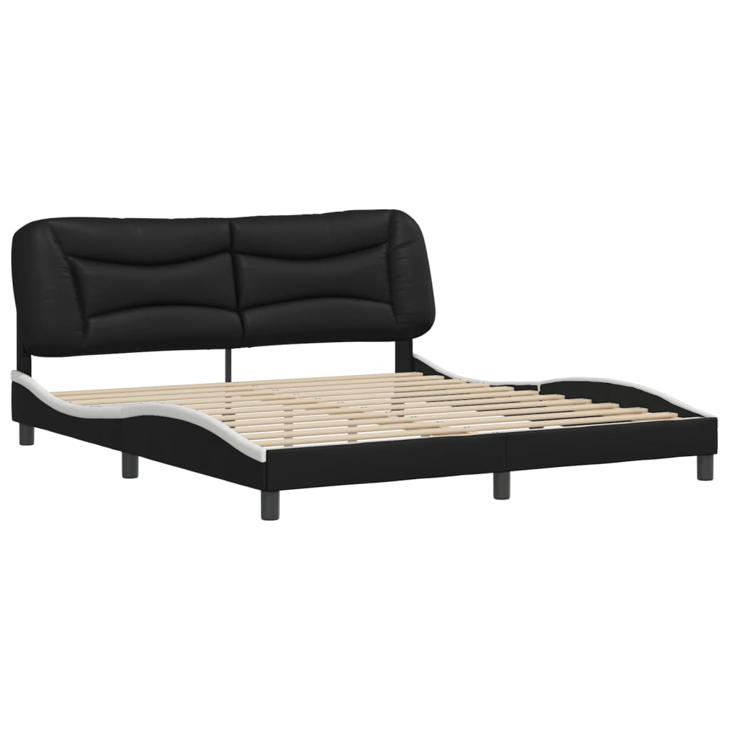 Bed frame with black and white headboard 180x200 cm in imitation leather