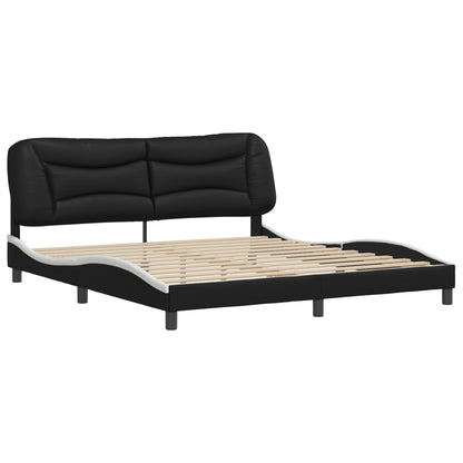 Bed frame with black and white headboard 180x200 cm in imitation leather