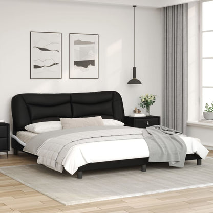 Bed frame with black and white headboard 180x200 cm in imitation leather