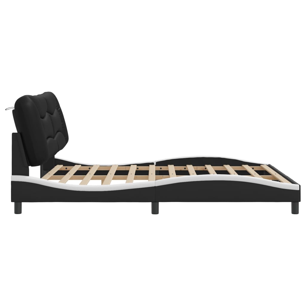 Bed frame with black and white headboard 180x200 cm in imitation leather