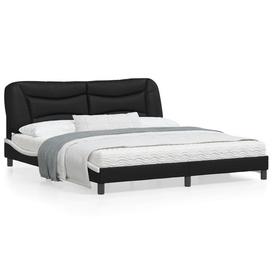 Bed frame with black and white headboard 180x200 cm in imitation leather