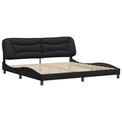 Black bed frame with headboard 200x200 cm in imitation leather