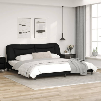 Black bed frame with headboard 200x200 cm in imitation leather